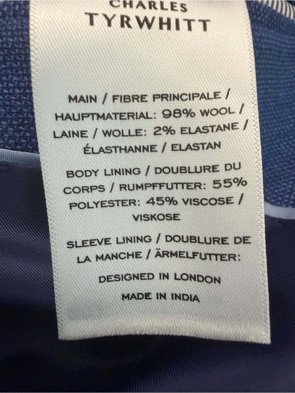 Charles Tyrwhitt Blazer 40R Blue Wool Slim Fit Duel Vent Jacket - Picture 10 of 11